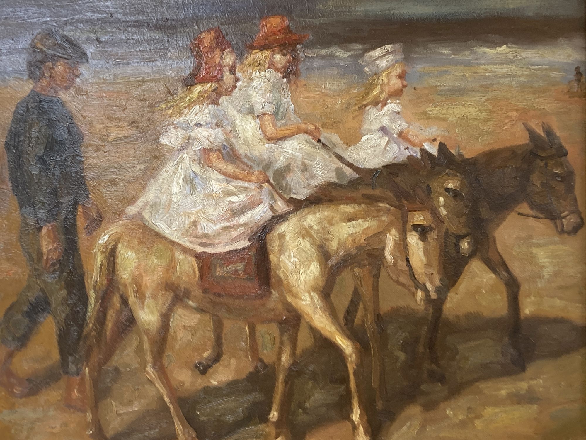 Continental School, oil on canvas, Donkey ride on the beach, 49 x 59cm